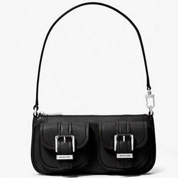 Michael Kors Handbags - MICHAEL KORS Small Zoe Black Leather Shoulder Pochette Bag